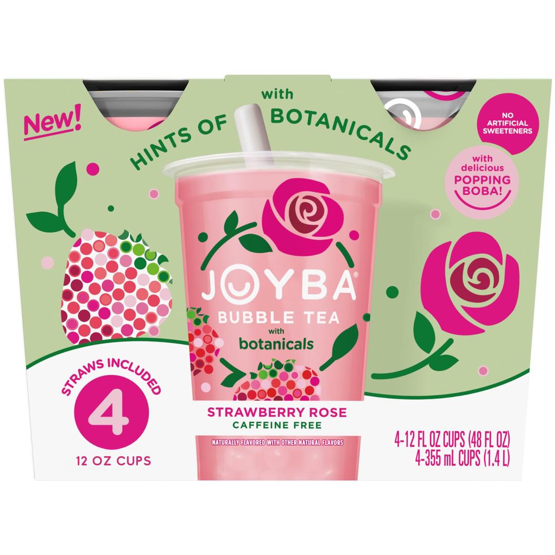 JOYBAStrawberry Rose Bubble Tea with Botanicals, 4 Pack, 12 fl. oz. Cups