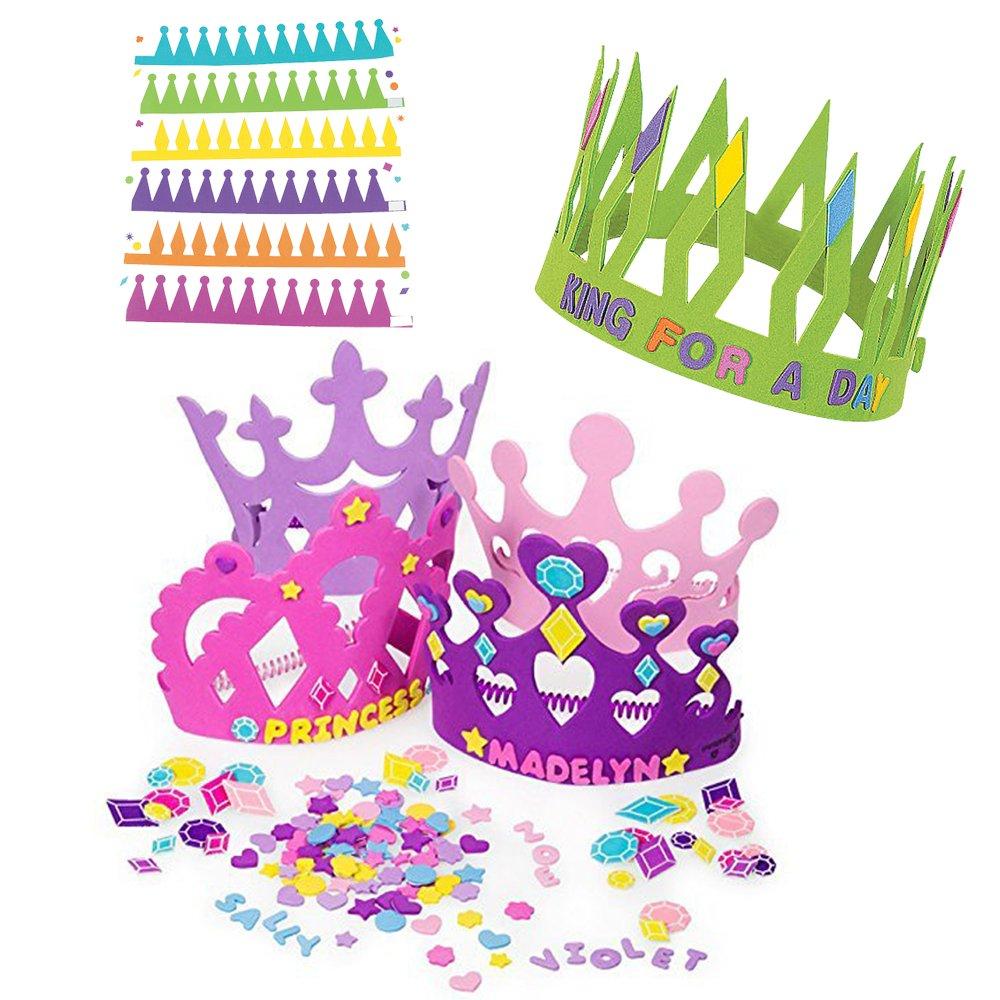 12 Princess Foam Tiara Craft Kits + 12 Prince King Foam Crown Craft Kits - Great Fun for Kids Birthday Party.