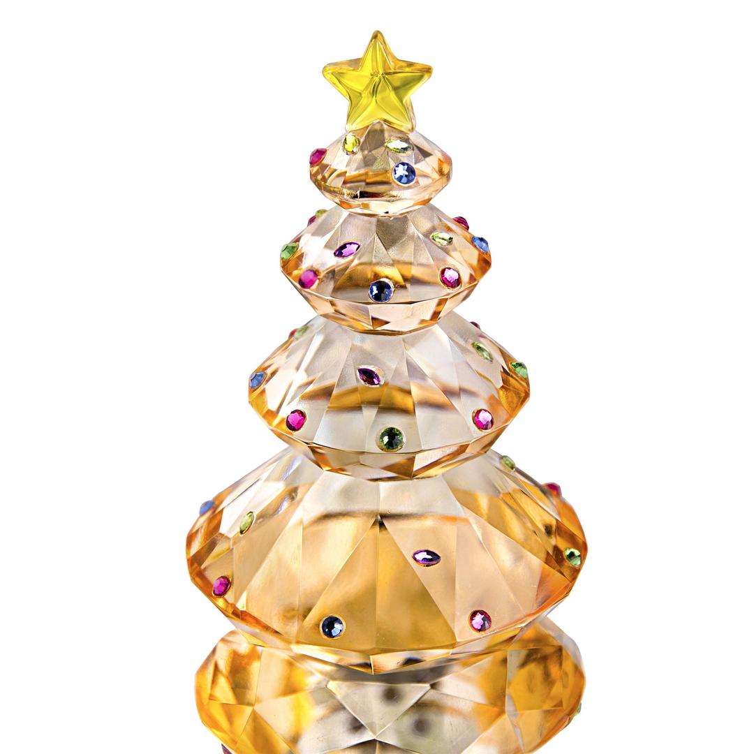 QFkris Crystal Christmas Tree Figurine Glass Paperweight Table Ornament Christmas Holiday Creative Gift (Champagne)