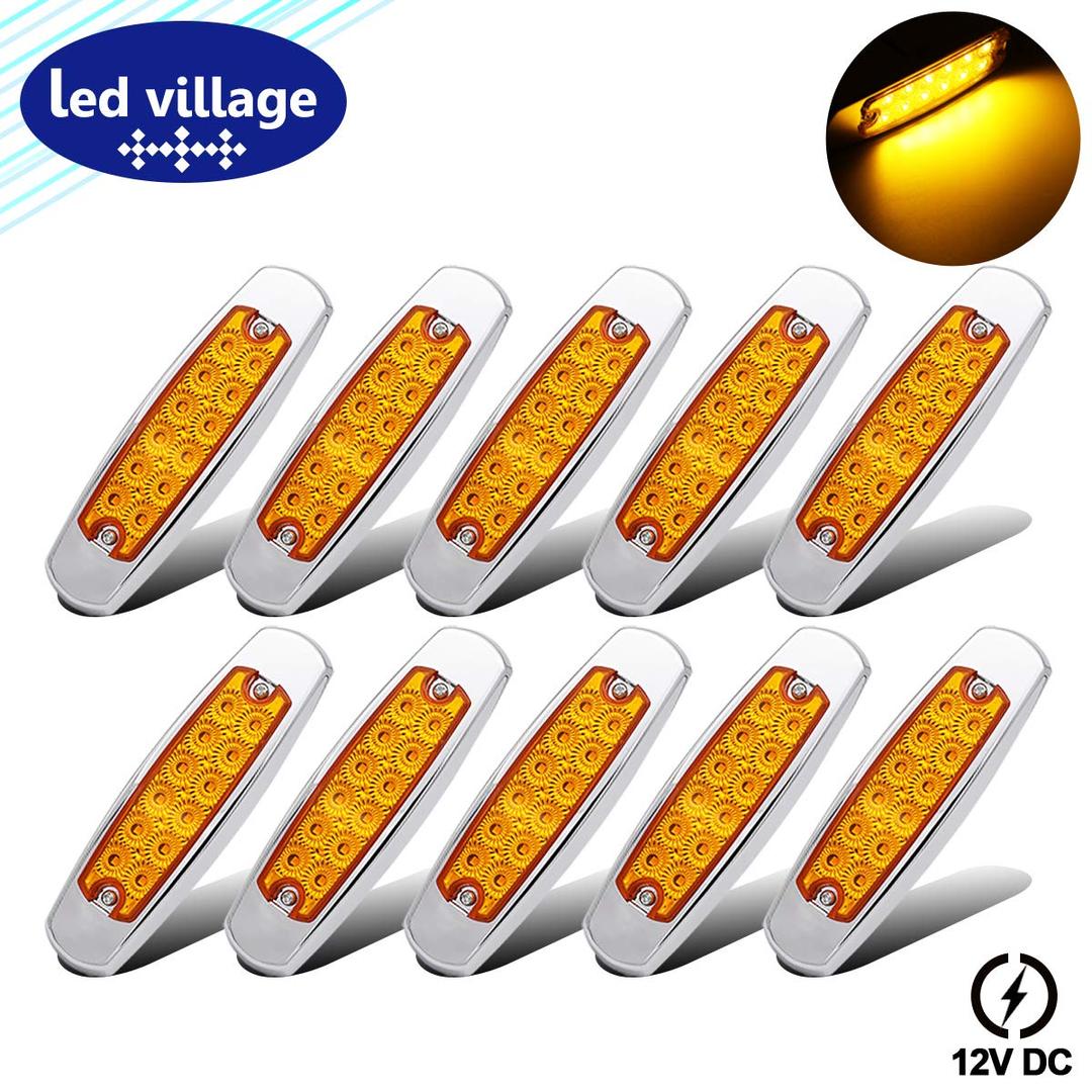 6.4 Inch Amber 12 LED Side Marker Tail Light Turn, Parking, Signal Clearance Lamp Trailer Truck Lorry UTE RV Pickup with Chrome 12V DC BB12 (Pack of 10)