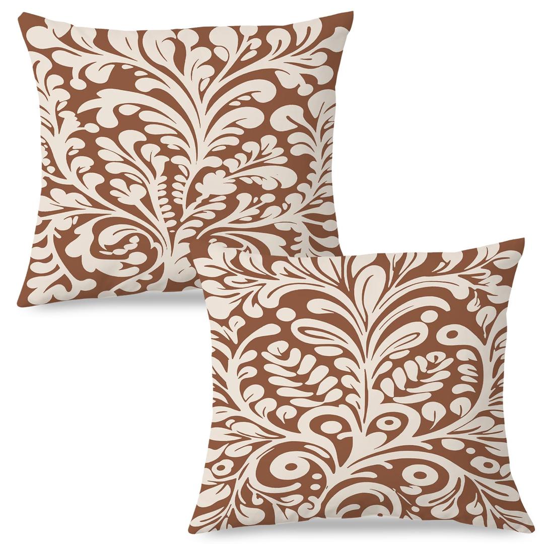 Mexican Pillow Covers 18x18, Talavera Decor, Mexican Decor for Home, Mexican Gifts for Women, Talavera Decorative Mexican Terracotta Burnt Orange Throw Pillow Covers, Set of 2