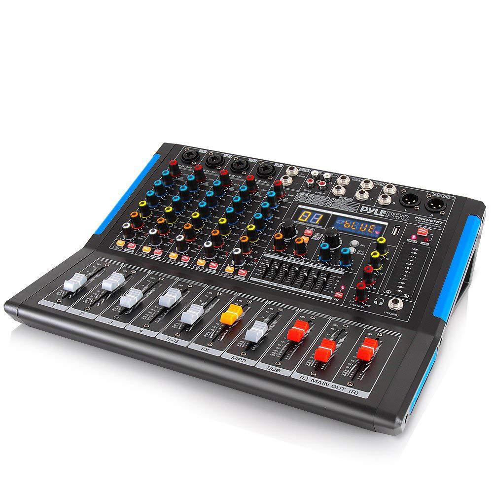 Pyle6-Channel Bluetooth Studio Audio Mixer - DJ Sound Controller Interface with USB Drive for PC Recording Input, XLR Microphone Jack, 48V Power, I/O for Professional and Beginners - PMXU67BT