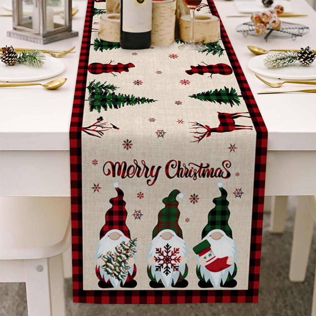 Duukoa Christmas Table Runner, Santa Table Runners,Linen Christmas Table Cover Dining Table Wrinkle-Free Decoration for Indoor Outdoor Home Party Décor (33x229 cm)