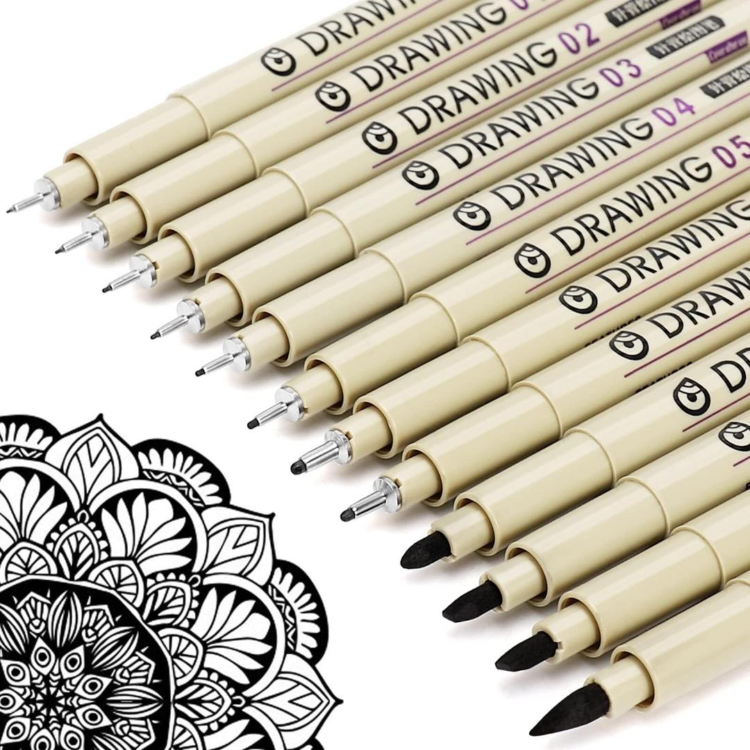 Bolivia'sDrawing Art Pens, 12 Black Fine Line Waterproof Ink Set, Artist Supplies Archival Inking Markers Pens, Fineliner Ink Pens, Micro-Pens, Manga Markers for Sketching, Technical Drawing