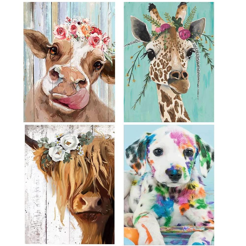 ZIKO Diamond Painting Kits for Adults Beginners Round Full Drill 5D DIY 4 Pack Animals Diamond Art Kits Animals Diamond Painting Kits Picture Art for Home Wall Decor 12x16inch