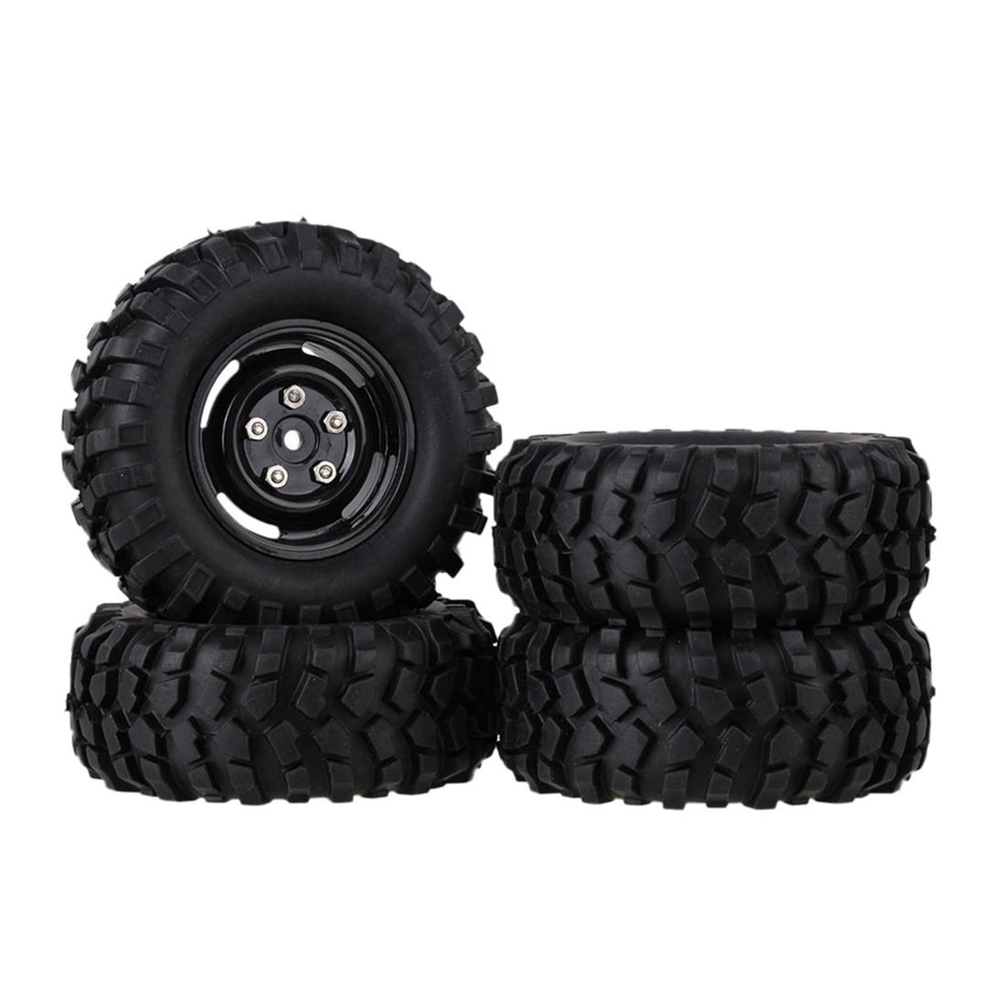 Mxfans 12mm Hex Black Plastic Wheel Rims with Screws & Rubber Tyres Tires for RC 1:10 Racing Rock Crawler Car Pack of 4