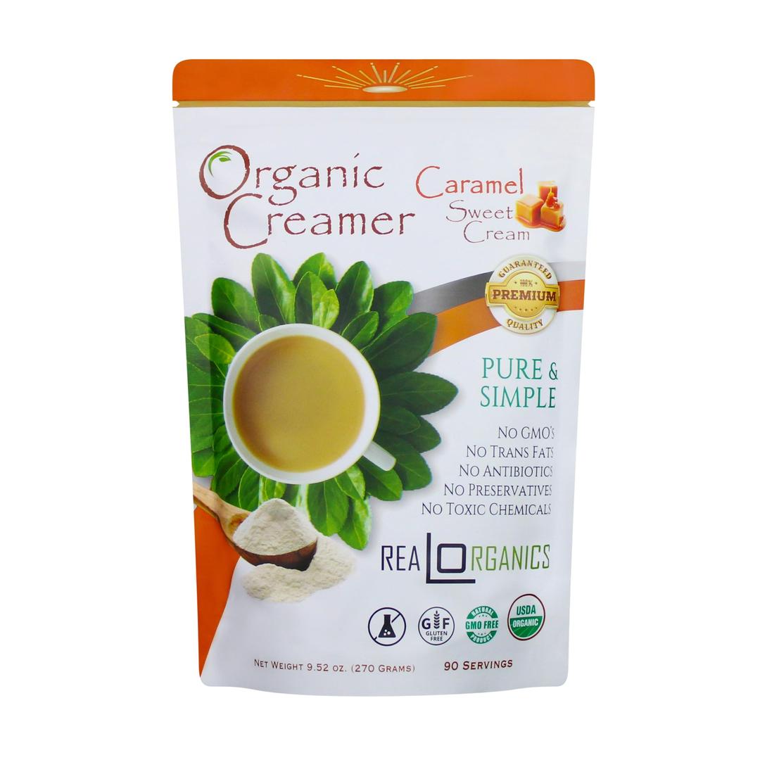 Realorganics "PURE & SIMPLE" - Powdered, Coffee Creamer / 100% Certified Organic/rBST Free/GMO Free/Gluten Free/Chemical, Additive & Preservative Free… CARAMEL SWEET CREAM