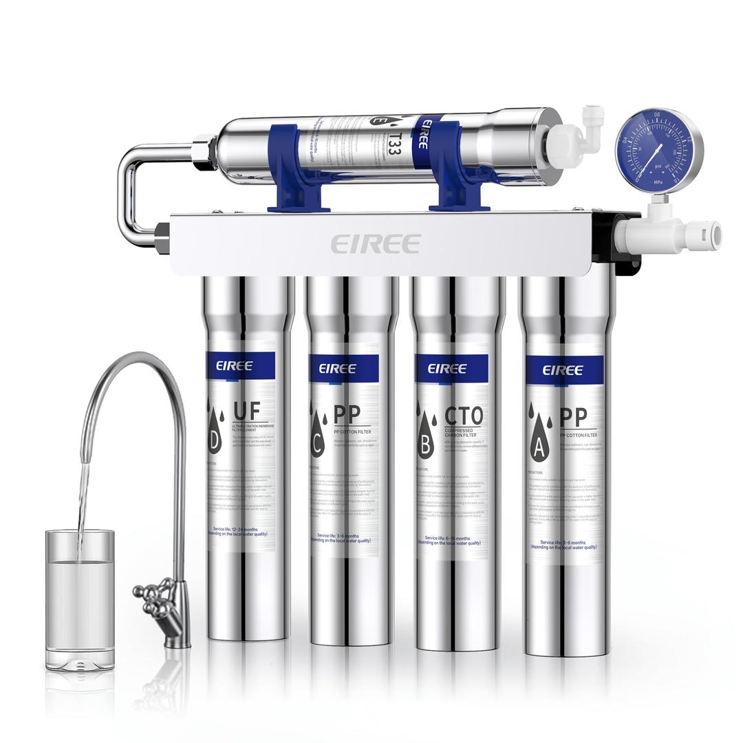 Ultra Filtration Mineral Water Under Sink Water Filter Remove 99.99% of Contąminants、Pb Hg Cd、Cadmium、Chlorine、Odor、Bad Larger Than 0.01μm Water Filtration System（5 Filters Included）