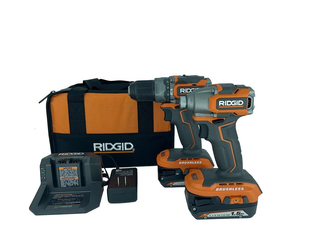 RIDGID 18V Brushless Sub-Compact Cordless 1/2-inch Hammer Drill and Impact Driver Combo Kit - R9781