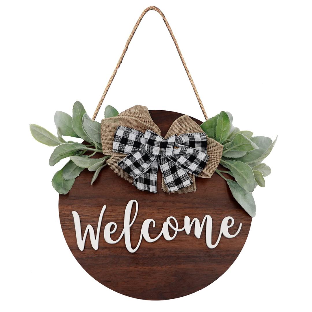 MISBEST Welcome Wreath Sign,Rustic Welcome Sign,Wooden Home Sweet Door Hanger,Farmhouse Front Porch Wreath Decor,Hanging Housewarming Sign for Home Decoration…