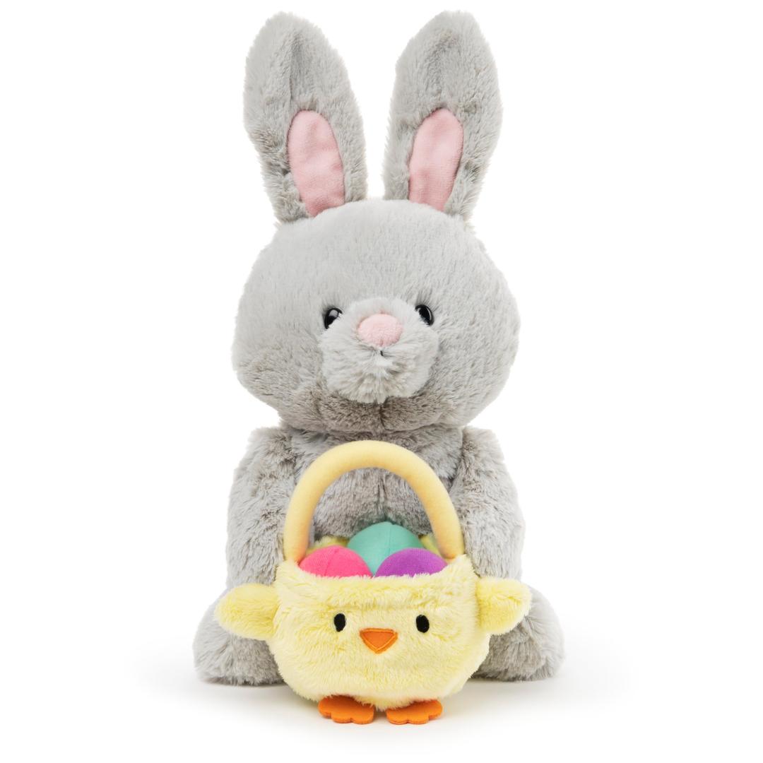 GUNDAmazon Exclusive Easter Bunny with Basket and Easter Eggs, Easter Decorations, Bunny Stuffed Animal for Ages 1 and Up, Gray, 10"