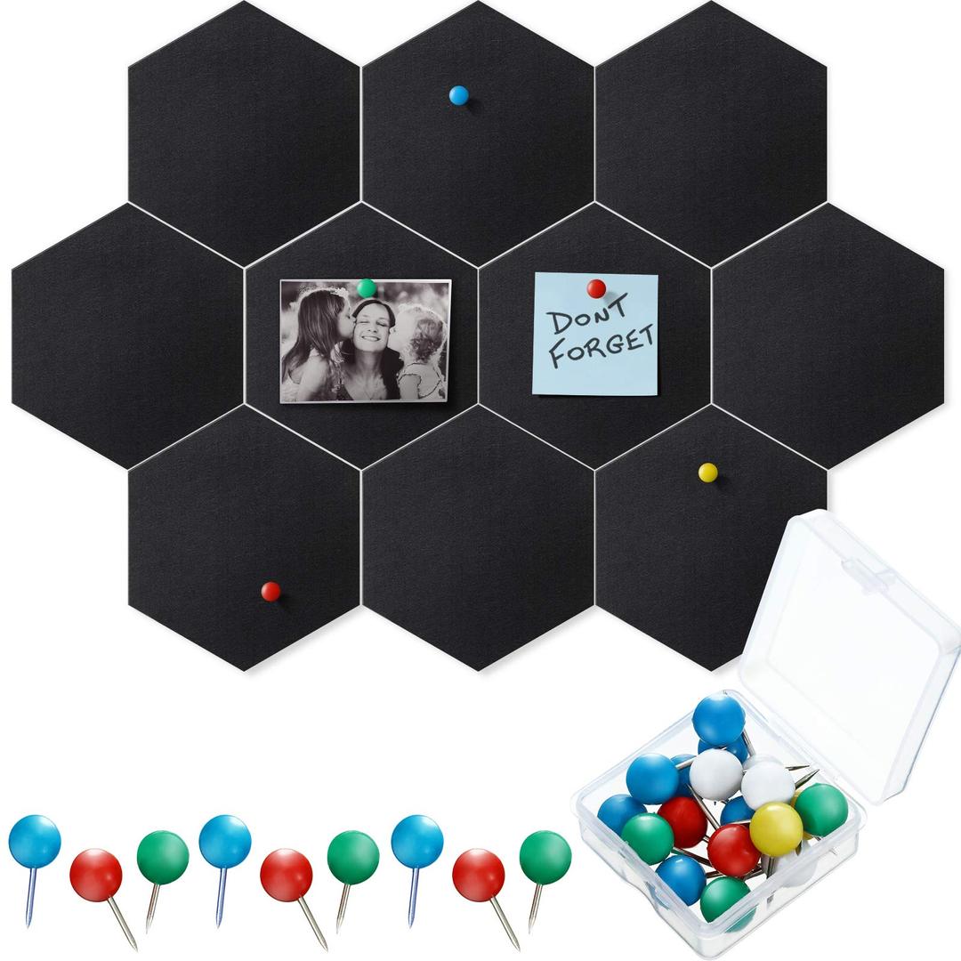 10 Packs Pin Board Hexagon Felt Board Tiles Bulletin Board Self-Adhesive Felt Board Tiles Decoration for Pictures Memo Board, Mini Wall Bulletin Boards with 20 pcs Push Pins,Notice Board for Home 5.9