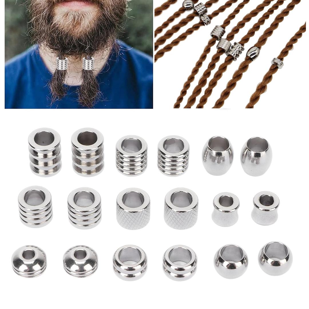 18pcs Hair Beard Beads, Braiding Beads, Stainless Steel Dread Beads, Viking Jewelry for Men,Beads for Hair Viking Hair Beads to Fit Your Beard and Braid Hair for Men and Women