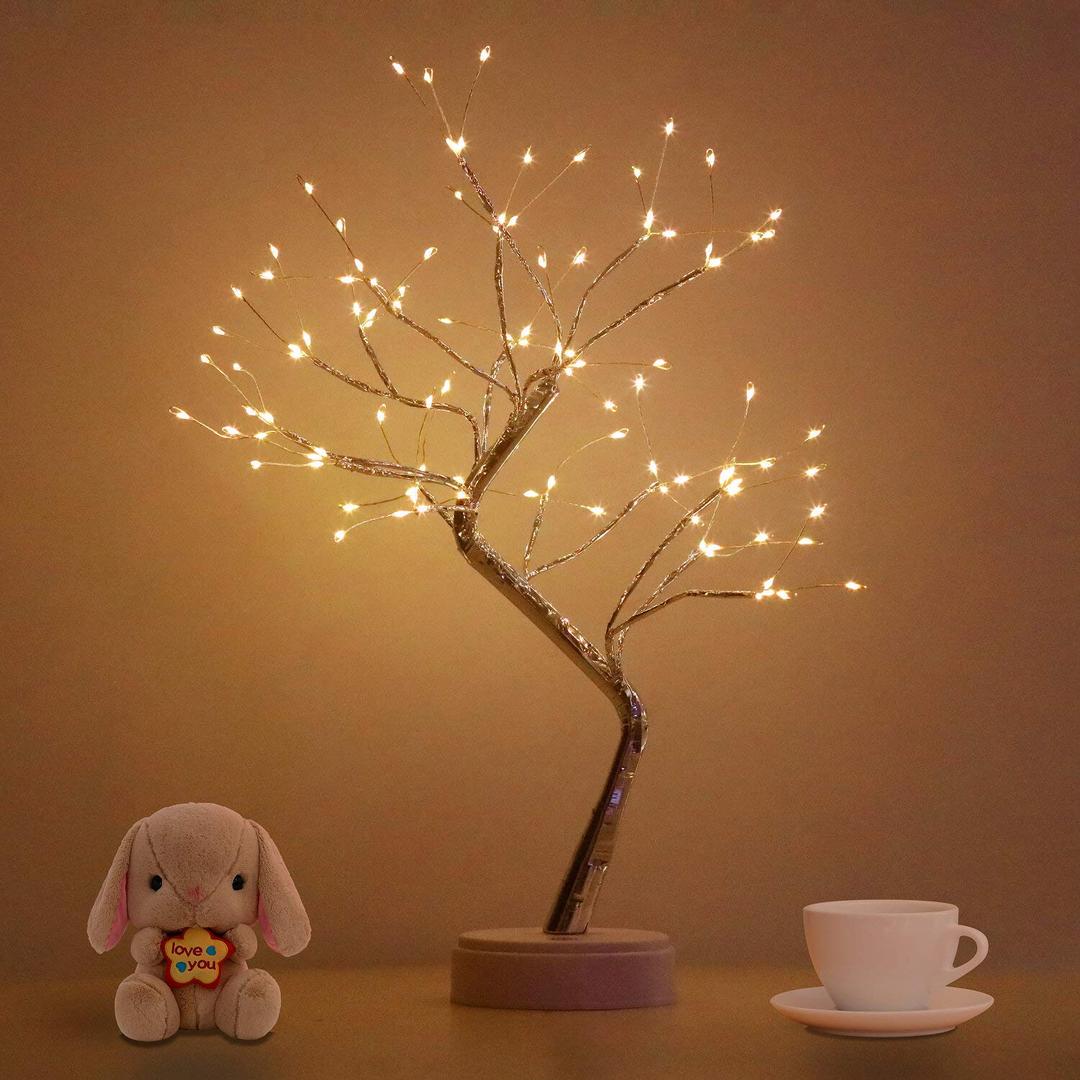 LED Tabletop Bonsai Tree Light, Aesthetic Tree Lamps for Living Room, Cute Night Light, Battery/USB Operated, DIY Artificial Tree Lamp for Bedroom, Desktop,Christmas, Room Decor (Warm White,108 LED)