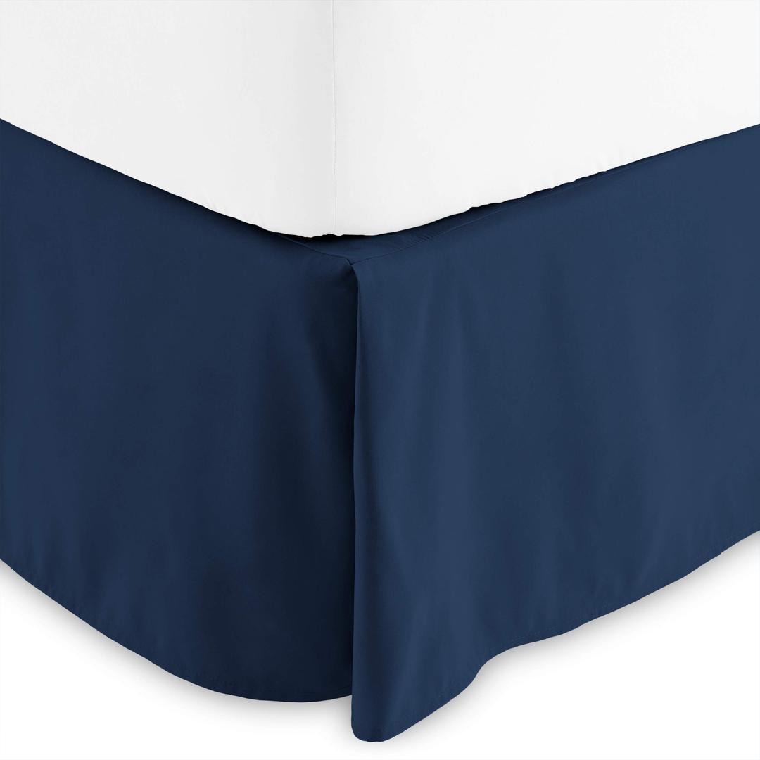 Bare Home Queen Bed Skirt - 15-Inch Tailored Drop Easy Fit - Bed Skirt for Queen Beds - Center & Corner Pleats (Queen, Dark Blue)