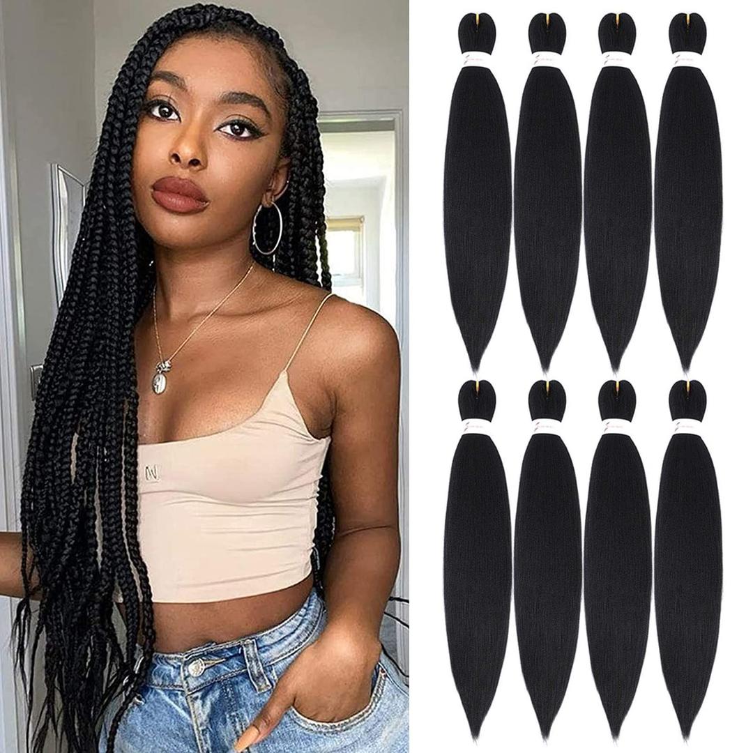 Pre Stretched Black Braiding Hair Crochet 26 inch 8 Packs Pre Stretched Braids Hair Extensions for Twists Crochet Braids Itch Free Yaki Texture Synthetic Knotless Braiding Hair for Braiding (1b#,