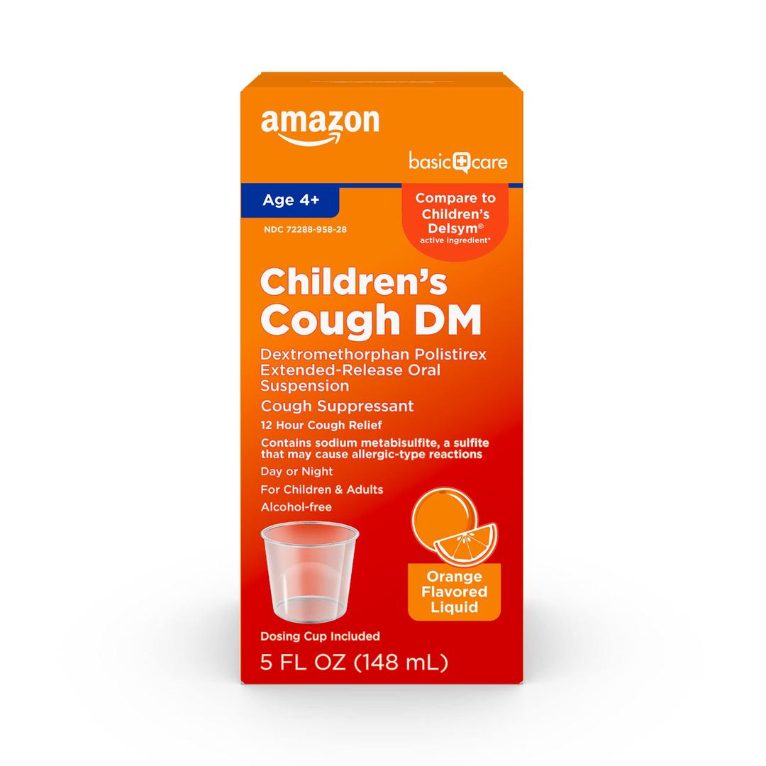 Amazon Basic CareChildren's Cough Suppressant DM Syrup, Orange Flavor, 5 fl oz (Pack of 1)