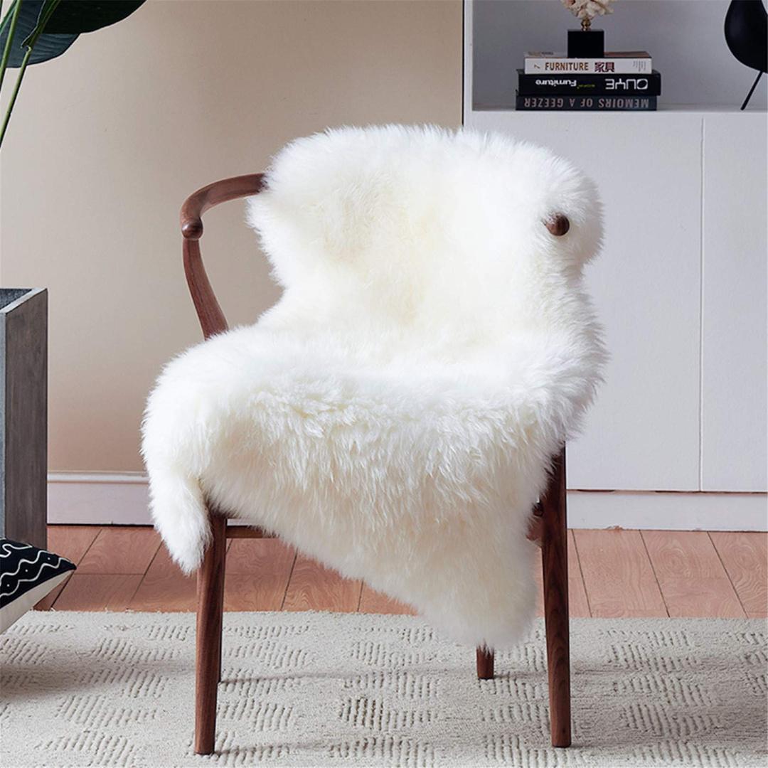 duduta Small White Faux Sheepskin Throw Rug 2x3 ft, Fluffy Shag Fur Chair Cover Washable