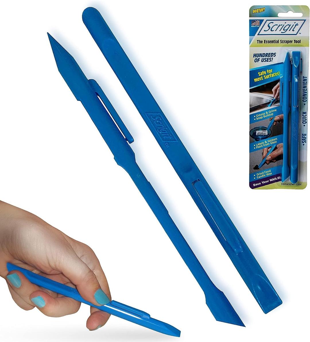 ScrigitScraper No-Scratch Plastic Scraper Tool, 2 Pack - The Handy Multi-Use Scraping Tool for Removing Food, Labels, Stickers, Paint, Grease - Easy to Hold, Reaches Tight Spaces and Crevices