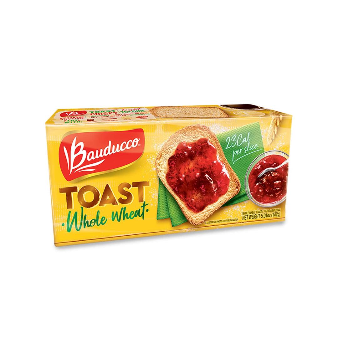 BauduccoWhole Wheat Toast - Delicious, Light & Crispy Toasted Bread - Whole Wheat - Ready-to-Eat Breakfast Toast & Sandwich Bread - No Artificial Flavors - 5.00 oz (Pack of 1)