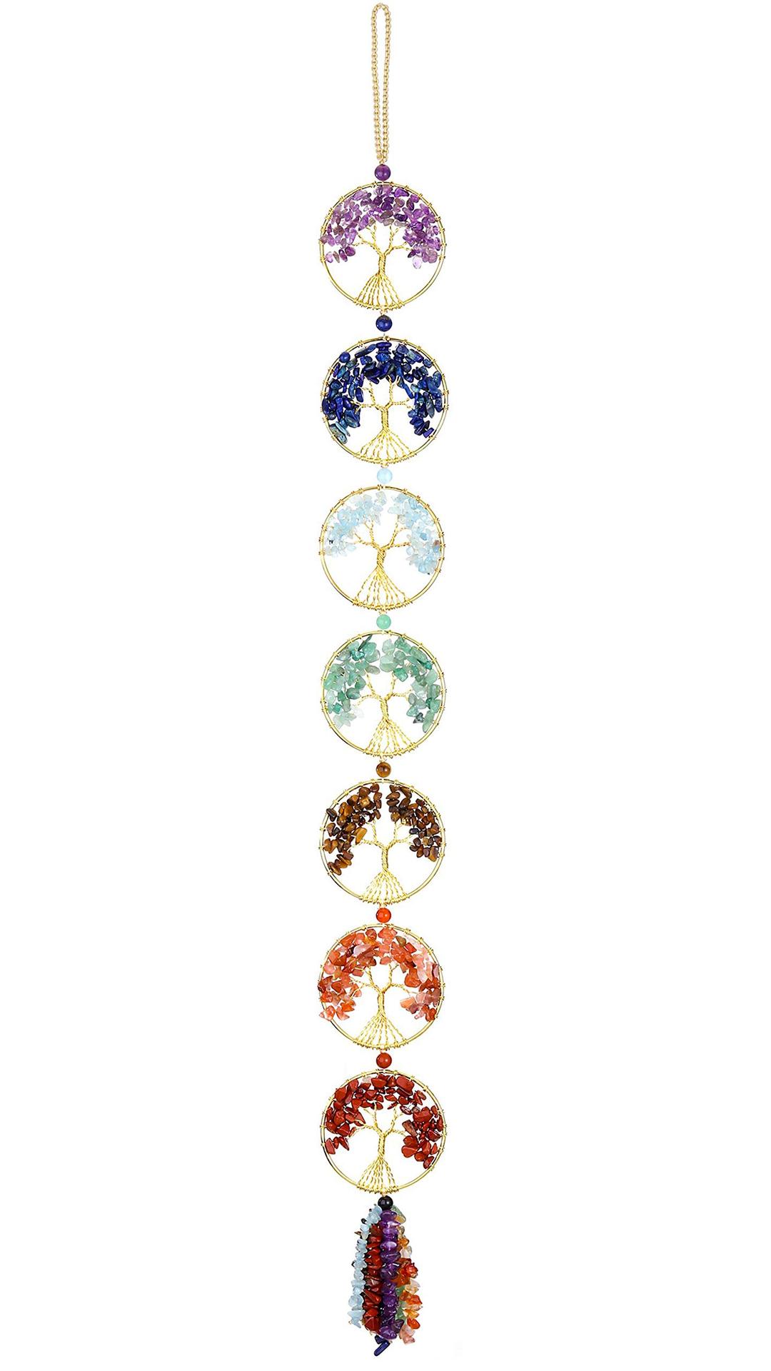 Top Plaza 7 Chakra Stones Healing Crystals Life Tree Wall Hanging Ornament Decoration for Good Luck Reiki Yoga Meditation Protection Mothers Day Mom Gifts