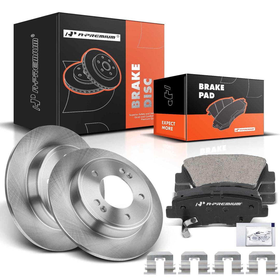 A-Premium Rear Disc Brake Rotors and Pads Kit Compatible with Hyundai Elantra Veloster Elantra Coupe GT Kia Soul Forte Koup Forte5 6-PC Set