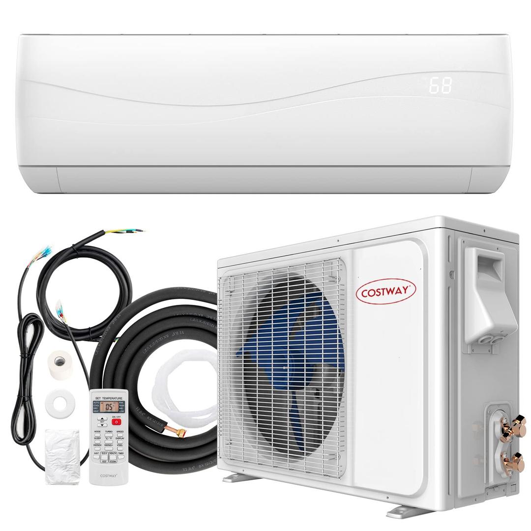 COSTWAY 12000BTU Mini Split Air Conditioner& Heater,Wall-Mounted Ductless AC Unit Cools Rooms up to 750 Sq. Ft, Energy Efficient Inverter AC with Heat Pump & Installation Kit, 20 SEER2 115V