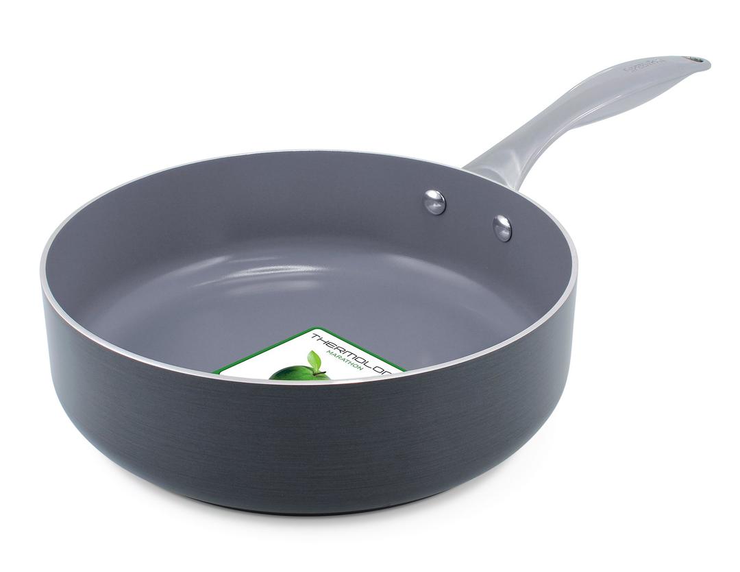 GreenPan Saute Pan, Non Stick, Toxin Free Ceramic Sauté Pot - Induction & Oven Safe Cookware - 24 cm/3.1 Litre, Grey