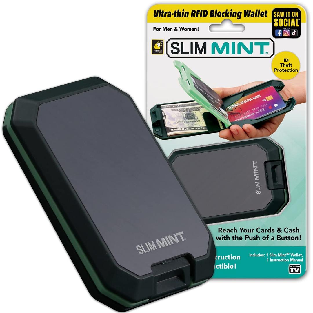 Slim MintSlim Mint Ultra-Thin RFID-Blocking Wallet, AS-SEEN-ON-TV, ID Theft Protection, Easy to Carry, Reach Cards & Cash with a Touch of a Button, Aluminum Outer Shell, Crush-Resistant