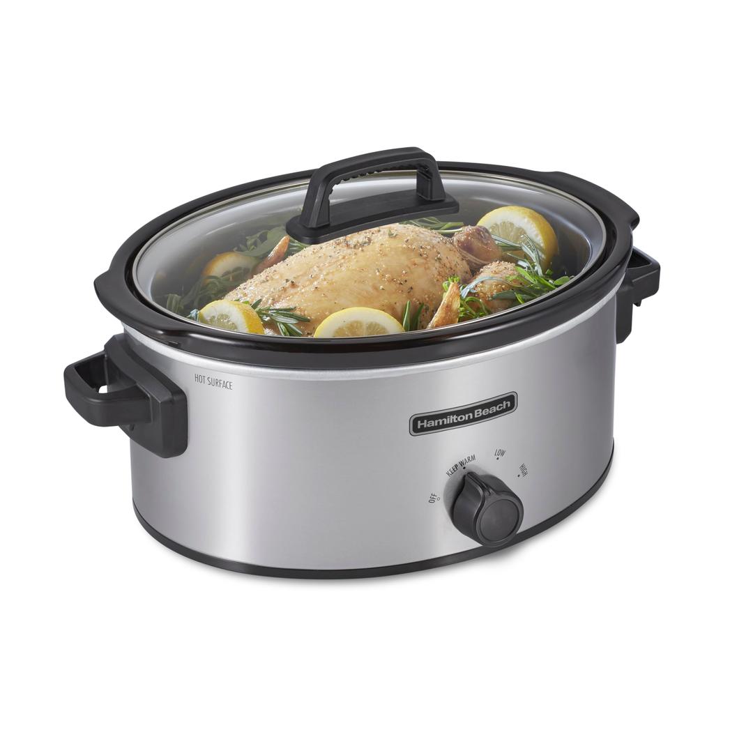 Hamilton Beach6-Quart Slow Cooker with 3 Cooking Settings, Dishwasher-Safe Stoneware Crock & Glass Lid, Silver (33665G)