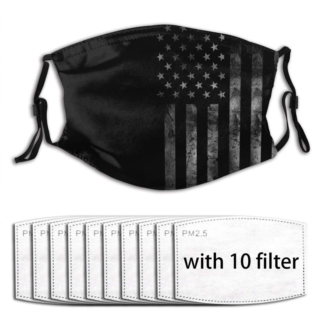 Narustop Fan Mart UV Protection Reusable Mouth Guard with Replaceable Filters, Vintage Black American Flag Anti Air Dust Breathing Guard for Teens Kids with Adjustable Ear Loops - 10 Filter