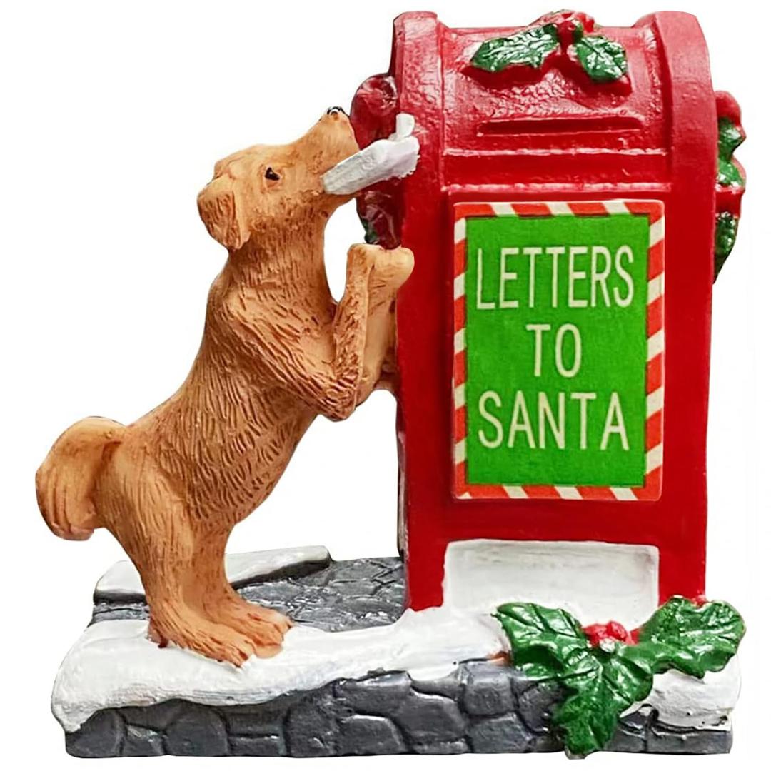 Christmas Village Accessories Santa's Mailbox Villages Sets for Christmas Decoration Cute Doggy Letter to Santa Resin Christmas Ornaments