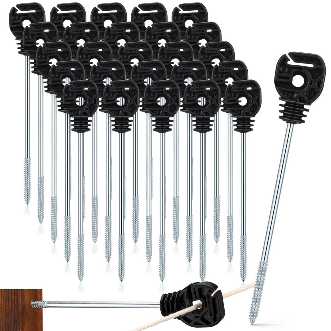 Tandefio 25 Pcs Electric Fence Wire Insulator Stand Off Screw in Insulator Black Fence Post Insulator Long Arm Wood Post Insulator for Tape Rope Electric Wire Animal Agricultural Garden Fence