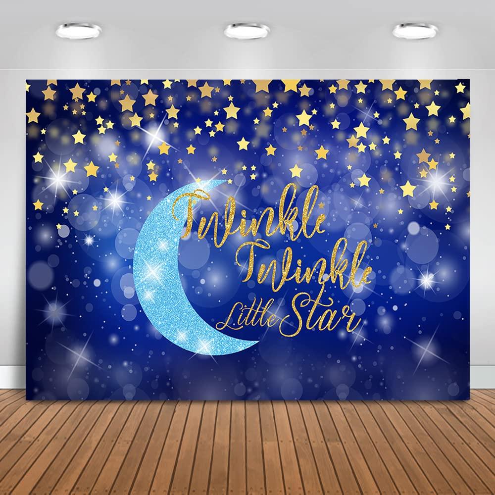 Mocsicka Twinkle Twinkle Little Star Backdrop Moon Glitter Star Children Party Background 7x5ft Vinyl Gold Stars Baby Shower Party Decoration Photography Background Banner Props