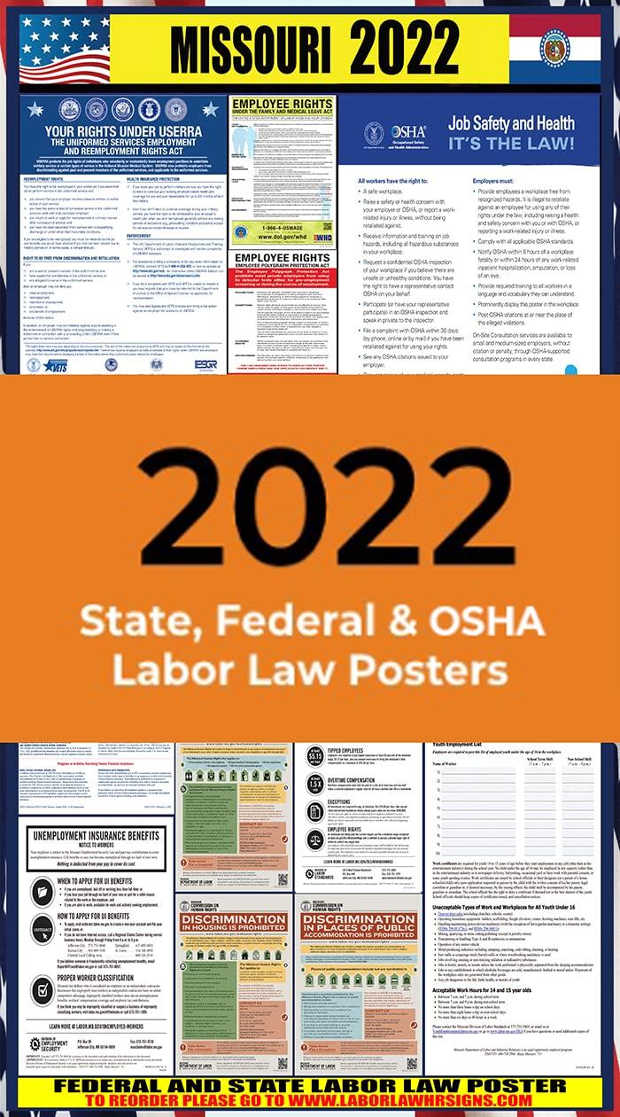 2021 Missouri (MO) State Labor Law Poster - State, Federal and OSHA Compliant Laminated Poster - Ideal for Posting in The Workplace - Easy to Read Print - Perfect for Common Rooms and Cafeterias