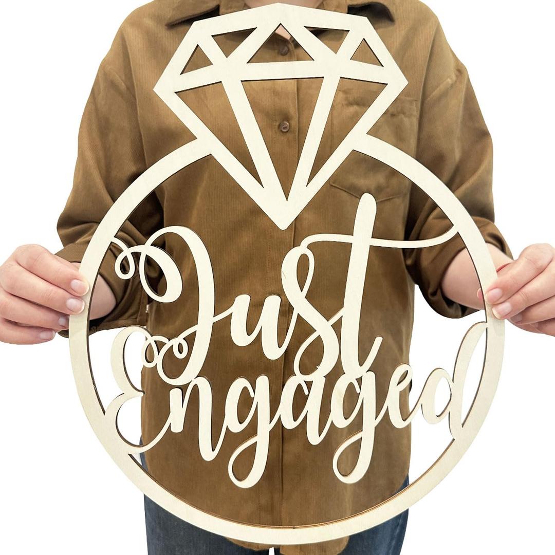 Engagement Party Decorations, Just Engaged Wooden Sign for Engagement Decorations, Diamond Ring Engagement Photo Props for Bachelorette Wedding Bridal Shower Party