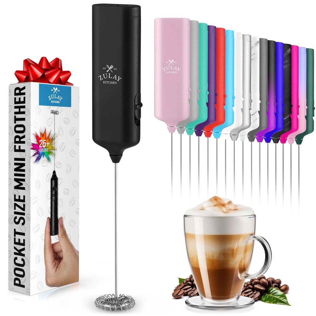 Powerful Milk Frother Wand - Mini & Mighty Handheld Drink Mixer - Portable Coffee Frother For Latte, Cappuccino, Matcha, Hot Chocolate, Creamer - Black