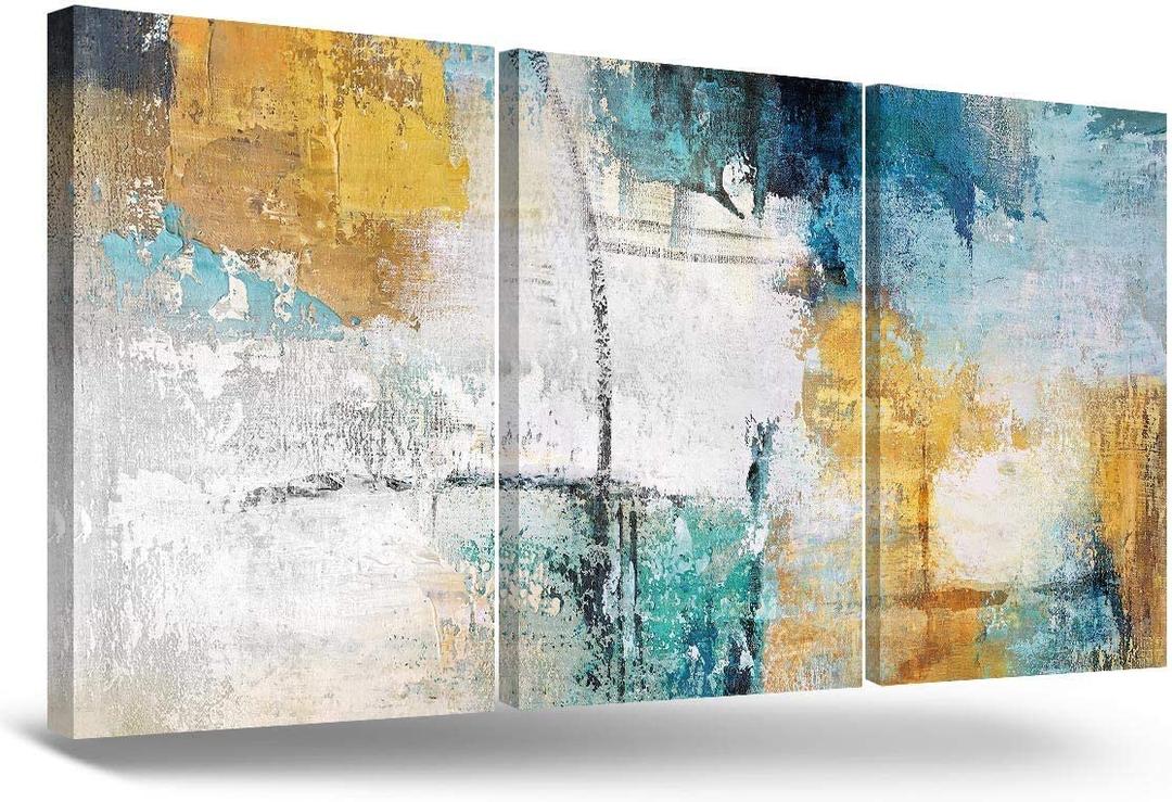 Abstract Wall Art for Living Room Blue Yellow Painting Bathroom decor Wall Art Turquoise Pictures Canvas Art Teal Bedroom Wall Decor Office Artwork for Wall Home Decor