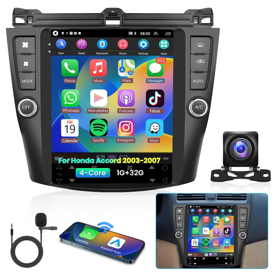 for Honda Accord 2003 2004 2005 2006 2007 Android Car Radio Stereo, Wireless Carplay Android Auto 9.7” Touch Screen Bluetooth Car Audio Receiver Support GPS WiFi Backup Camera FM/RDS HiFi SWC