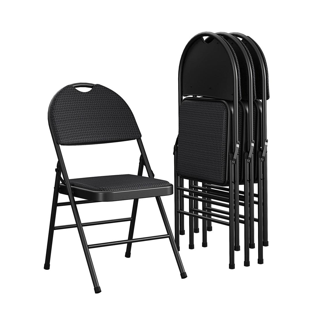 COSCO Commercial XL Comfort Fabric Padded Metal Folding Chair with Contoured Seat Back, 300 lb. Weight Rating, Triple Braced, Black, 4-Pack