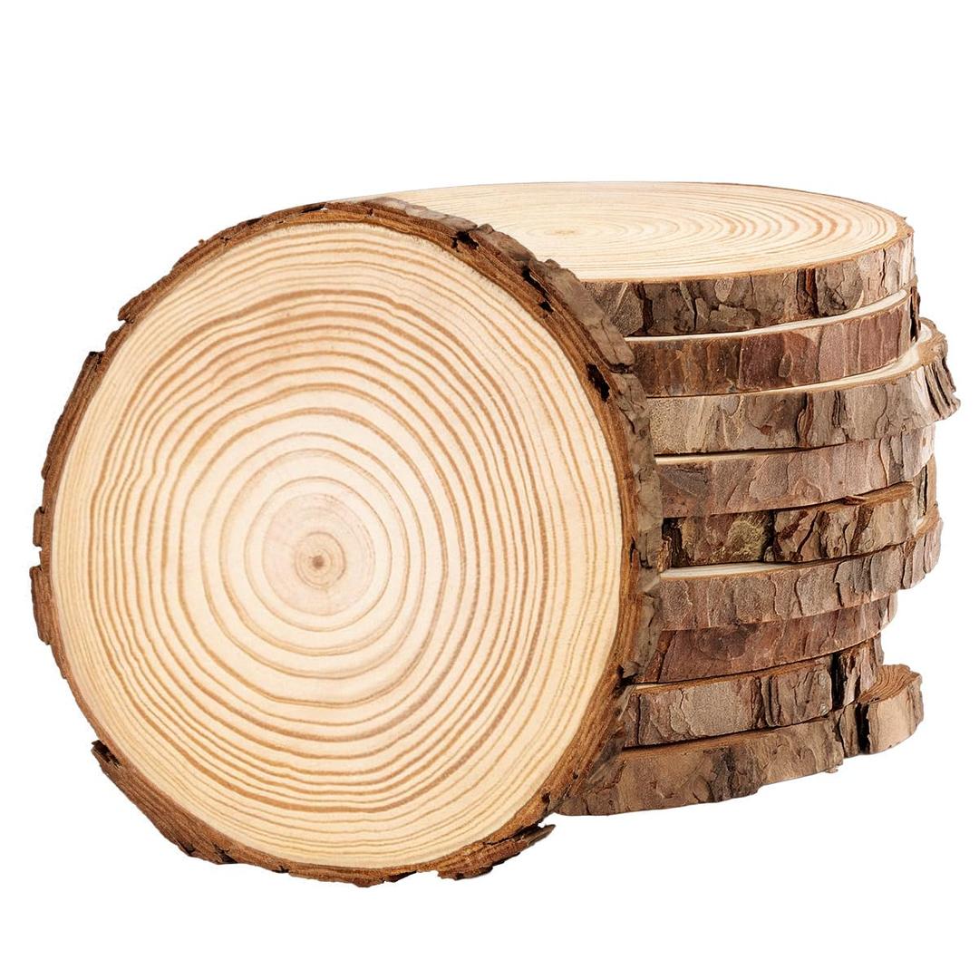 Philorn Natural Wood Slices for Centerpieces 10 Pcs 5.1-5.5 inch Unfinished Wood Rounds with Bark Wooden Circles for Crafts, Tree Slices for DIY Arts Crafts Rustic Wedding Decorations Christmas Orname