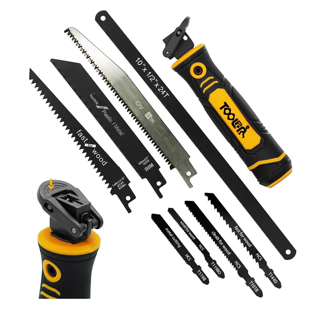 8-In-1 Multi Blades Hand Saw, Drywall Cutter Saw. Hacksaw. Long Blade Hand Saw, Jab Saw, For Cutting Drywall, Sheetrock, Wood, Metel, Plastic, Plywood. Blade Quick Change Mechanism.