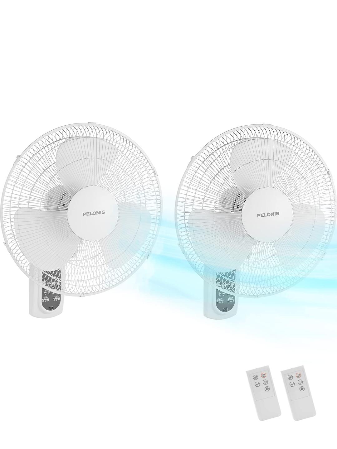 PELONIS16‘’ Wall Mount Fan with 3 Speed Settings Oscillating Fan with Adjustable Tilt High Velocity Household Wall Mounted fan, for Garage Patios Bedroom 2 Packs White