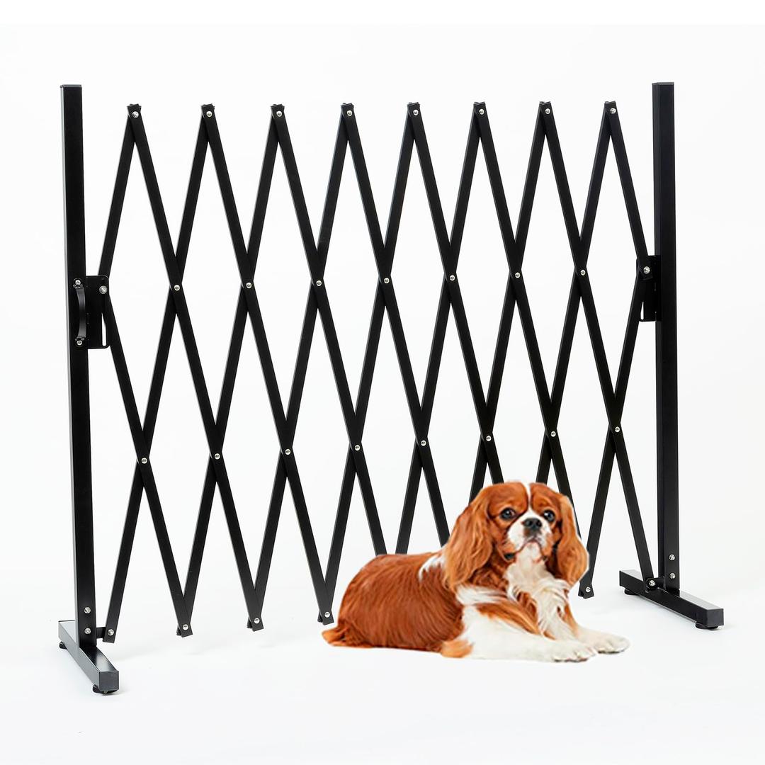 Metal Expandable Dog Gate, 9Feet, Versatile Accordion Safety Barrier Gate, Indoor and Outdoor, Portable Retractable Barricade Gate, Adjustable Pet Fence Gate, Free Standing (Classic, Black)