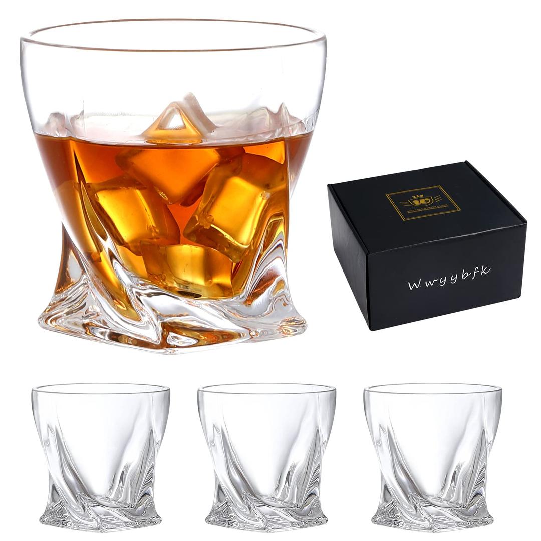 Whiskey Glasses Premium 10 OZ Scotch Glasses Set of 4 /Old Fashioned Whiskey Glasses/Perfect Idea for Scotch Lovers/Bar Whiskey Glasses, Clear (Twist)