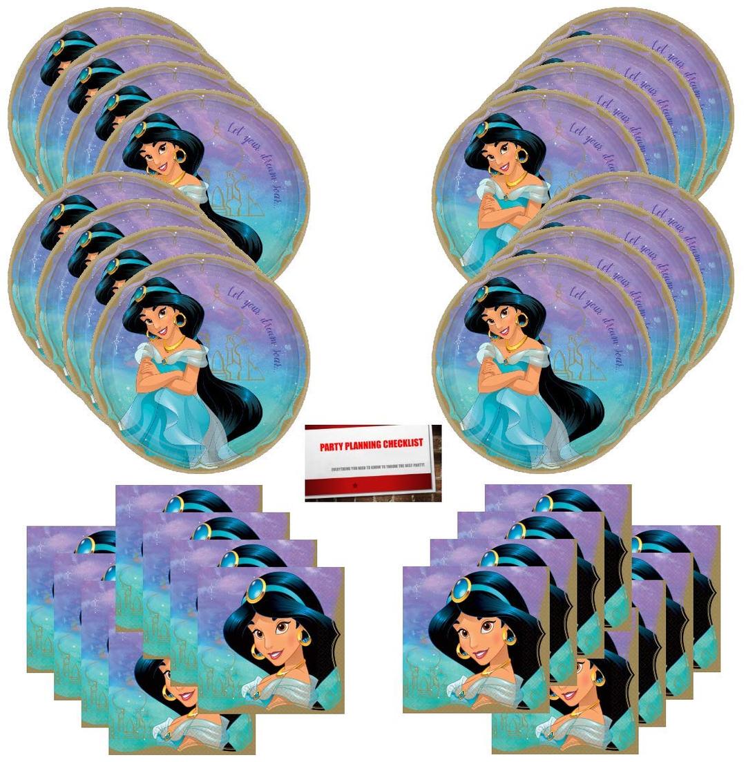 Disney Aladdin Princess Jasmine Birthday Party Supplies Bundle Pack for 16 Guests (Plus Party Planning Checklist by Mikes Super Store)