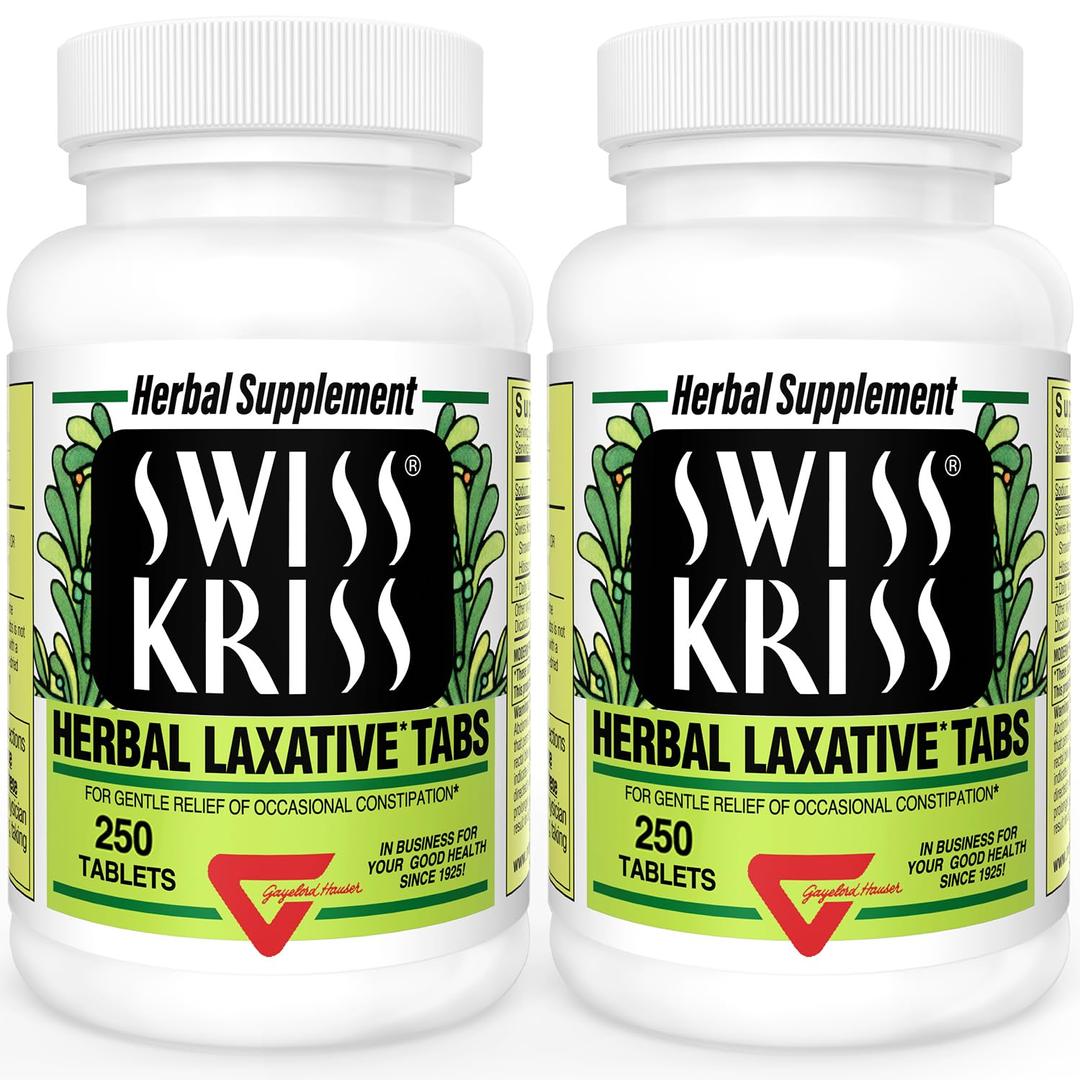 Swiss KrissHerbal Laxative Tablets, Natural Laxatives for Constipation Relief, Senna Laxative, 250 tablets, (Pack of 2)