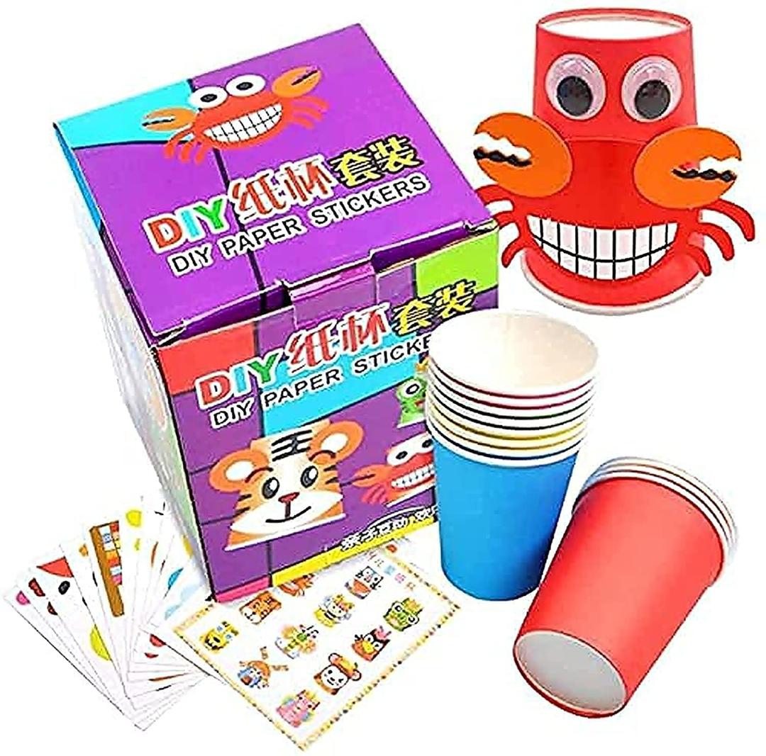 Crafts Paper Cups Art Kit Kids Crafts Art Toys DIY Crafts Toys for Kids Children 12 pcs Paper Cup and 12 pcs Stickers, learning toy (Model A)