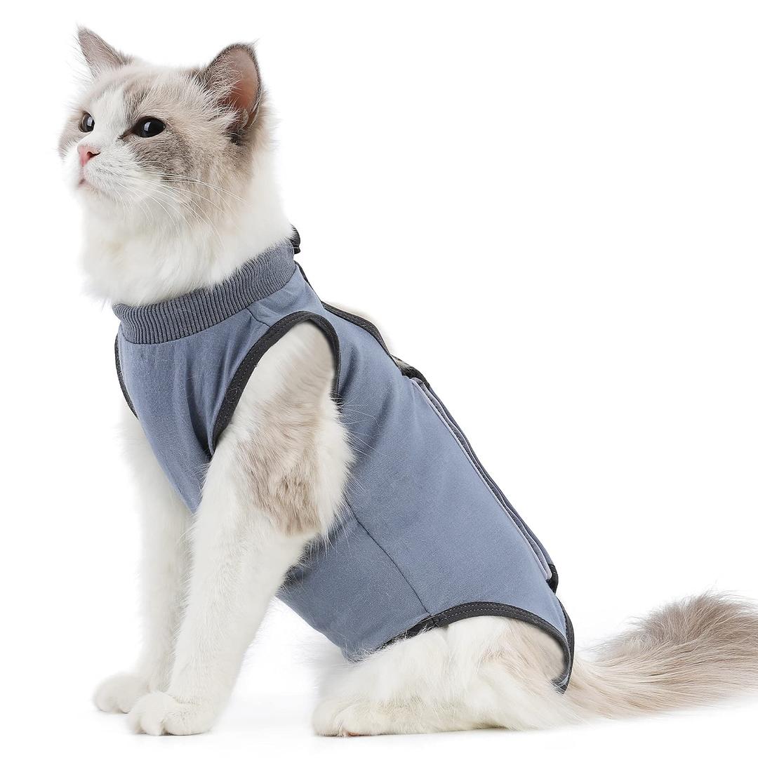 kzrfojykzrfojy Cat Surgery Recovery Suit Cat Onesie for Cats After Surgery Spay Surgical Abdominal Wound Skin Diseases E-Collar Alternative Wear (Grey-Blue-M)