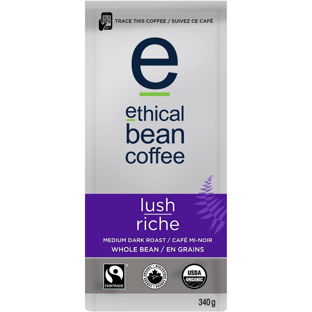 Lush Ethical Bean Coffee: Medium Dark Roast Whole Bean Coffee - USDA Certified Organic Coffee, Fair Trade Certified - 12 Ounce Bag (340 g)